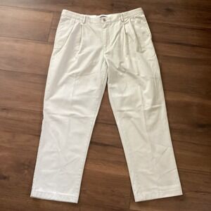 Lands End Men's Traditional Fit double Pleated Chino Pants Stone Beige 38x29
